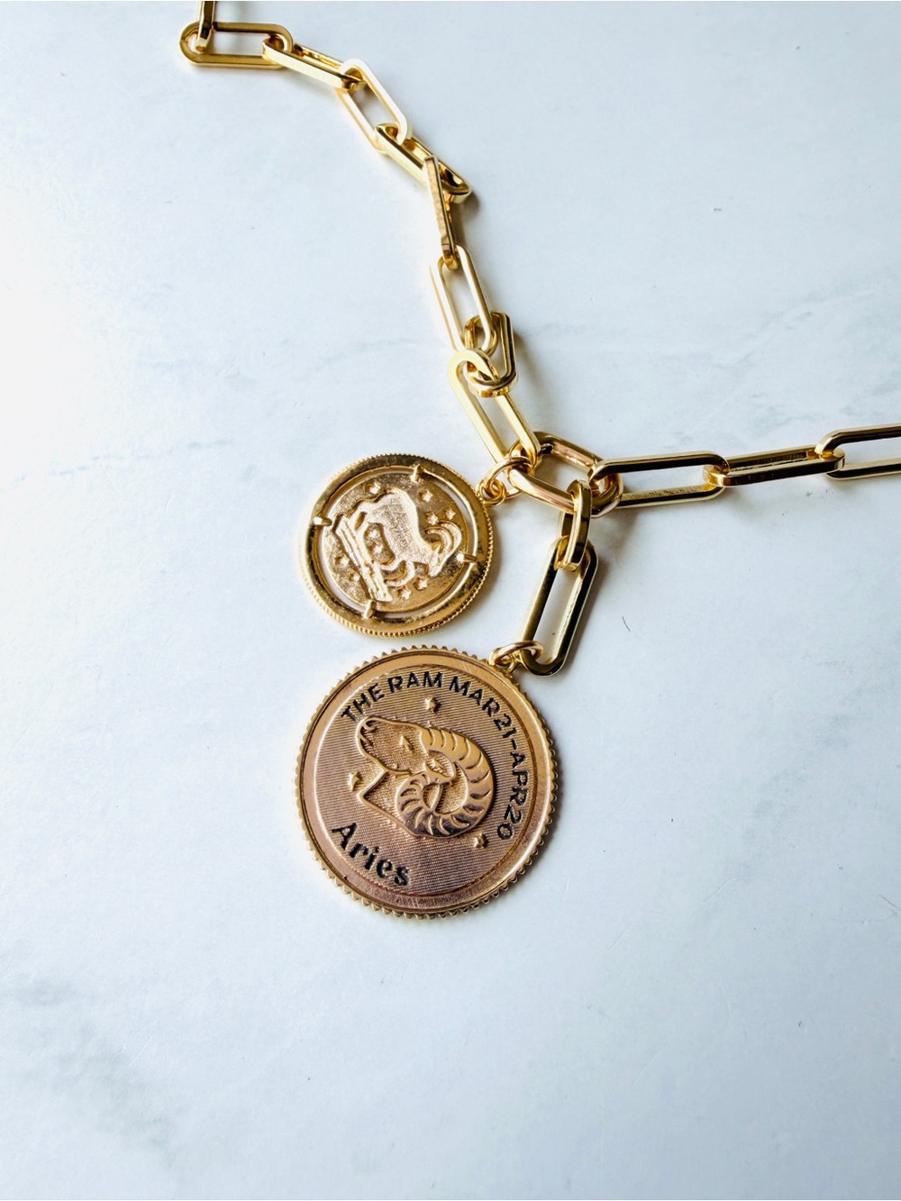 NWT Anthropologie Zodiac Coin Pendant Chain Necklace Aries - Picture 2 of 5